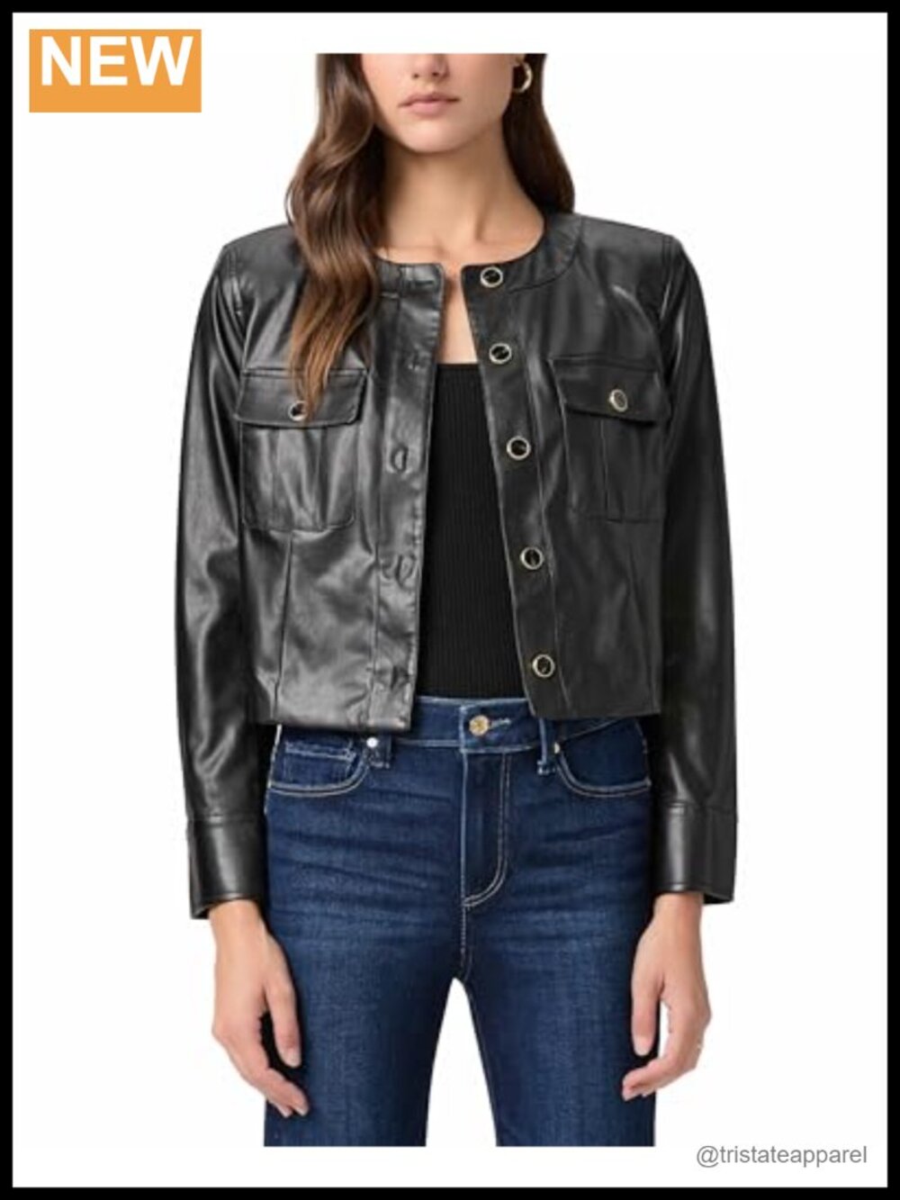 PAIGE Verity Collarless Faux Leather Jacket Long Sleeve Button